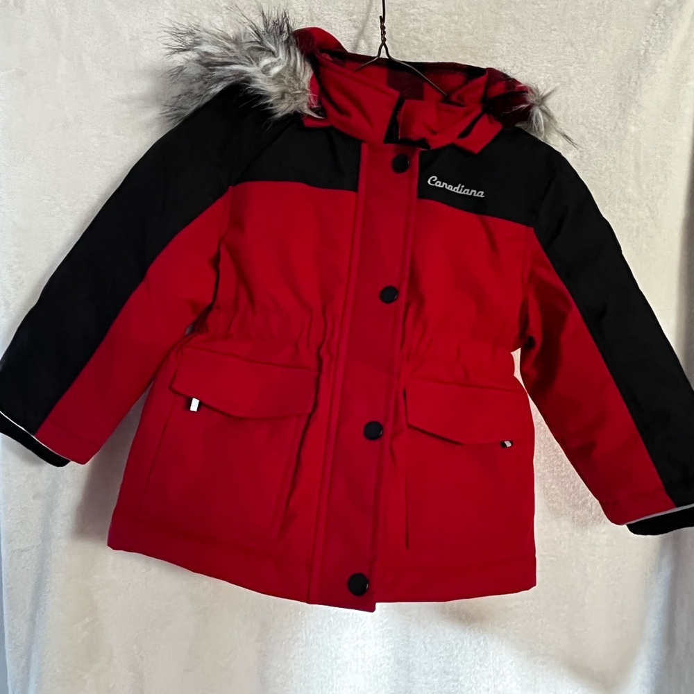 Canadiana Kids Red and Black Winter Jacket with Matching Snow Pants